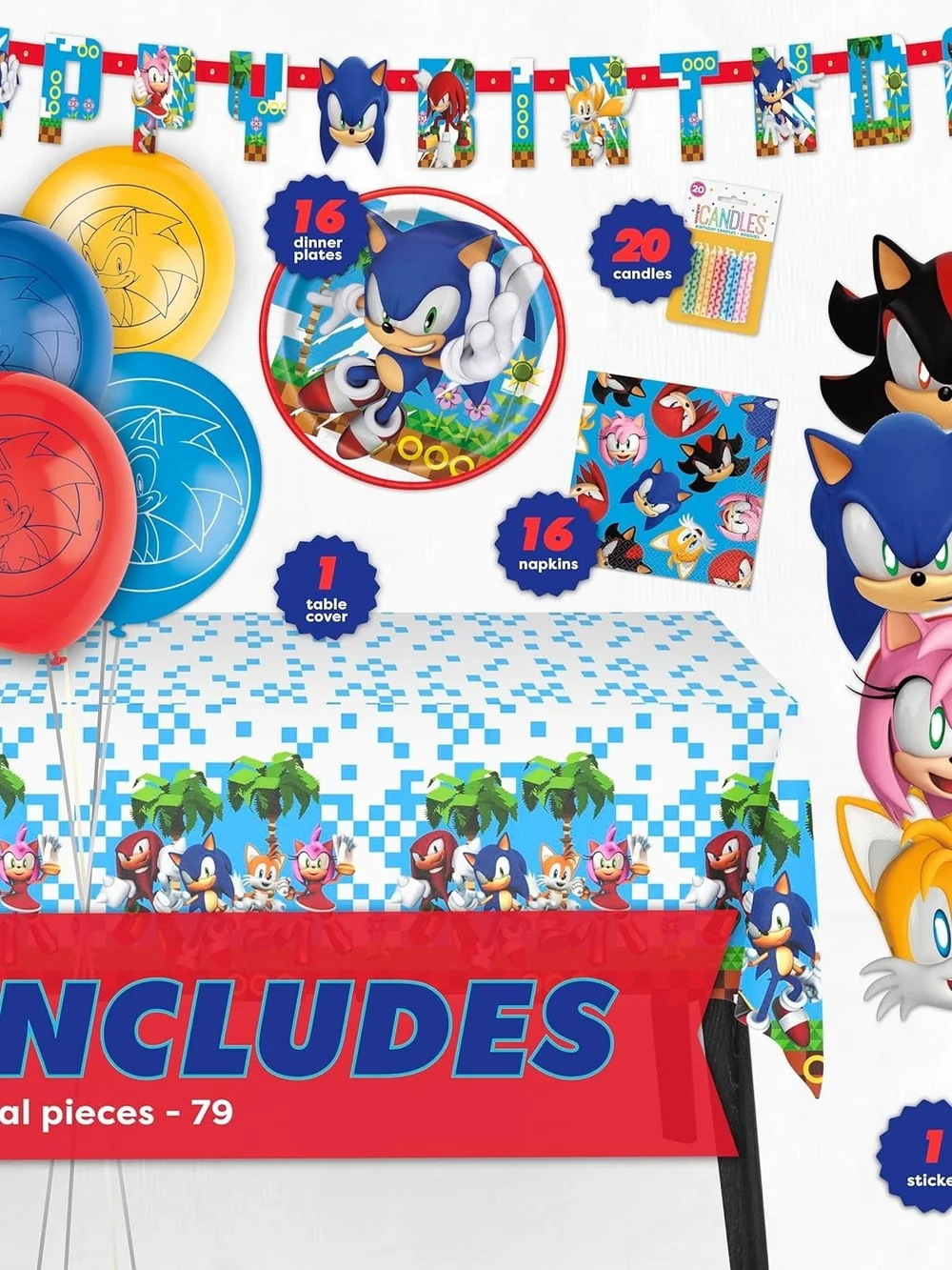 Sonic Disposable Tableware Party Kit - Blue, Red & Yellow